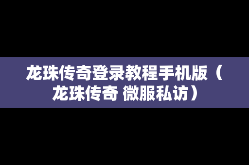 龙珠传奇登录教程手机版（龙珠传奇 微服私访）