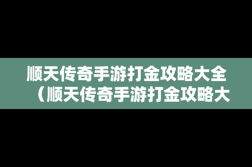 顺天传奇手游打金攻略大全（顺天传奇手游打金攻略大全图）