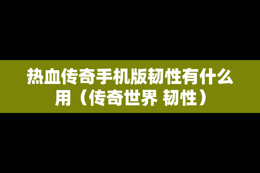 热血传奇手机版韧性有什么用（传奇世界 韧性）