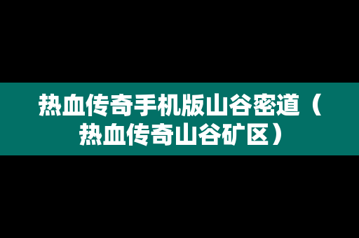 热血传奇手机版山谷密道（热血传奇山谷矿区）