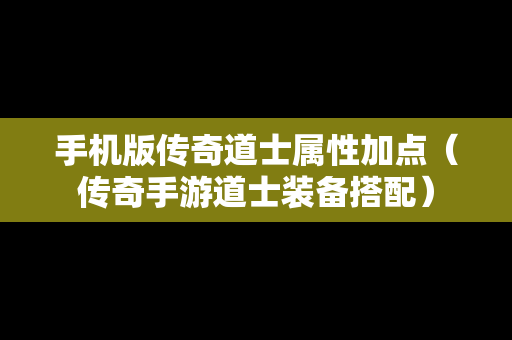 手机版传奇道士属性加点（传奇手游道士装备搭配）