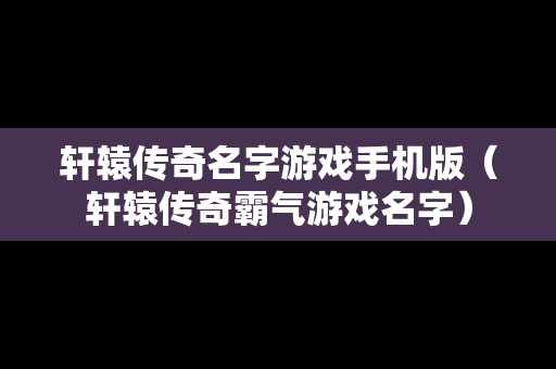 轩辕传奇名字游戏手机版（轩辕传奇霸气游戏名字）