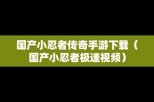 国产小忍者传奇手游下载（国产小忍者极速视频）