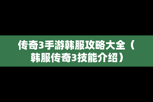 传奇3手游韩服攻略大全（韩服传奇3技能介绍）